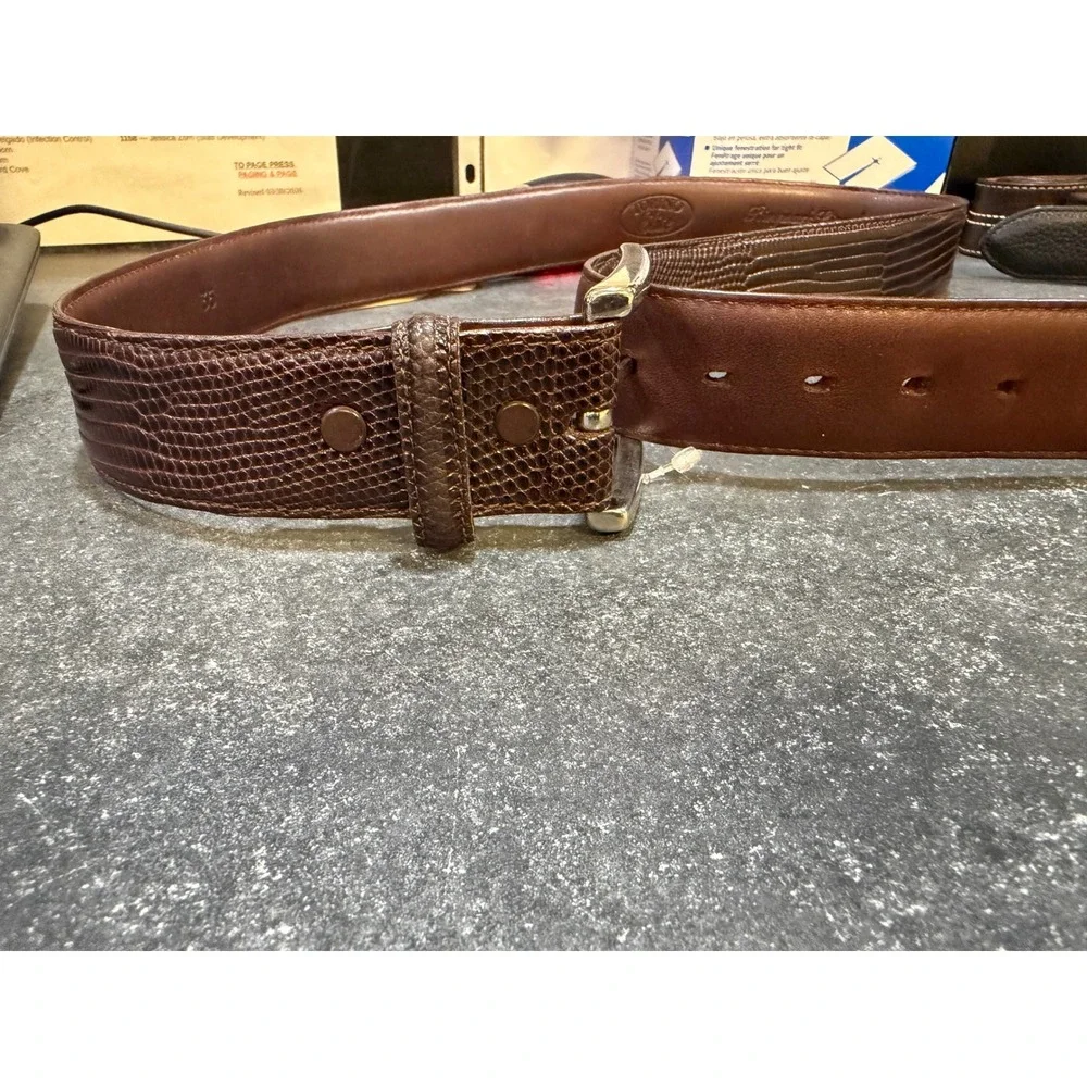 Torino Elite Ringmark Lizard Skin Belt Mens 36 Brown Exotic Leather Solid Brass